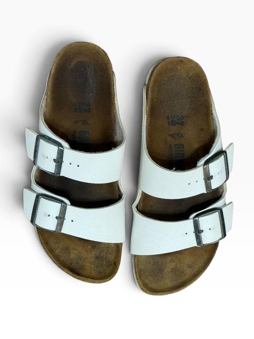 Auth Birkenstock White Double-Buckle Slide Sandal 37 7